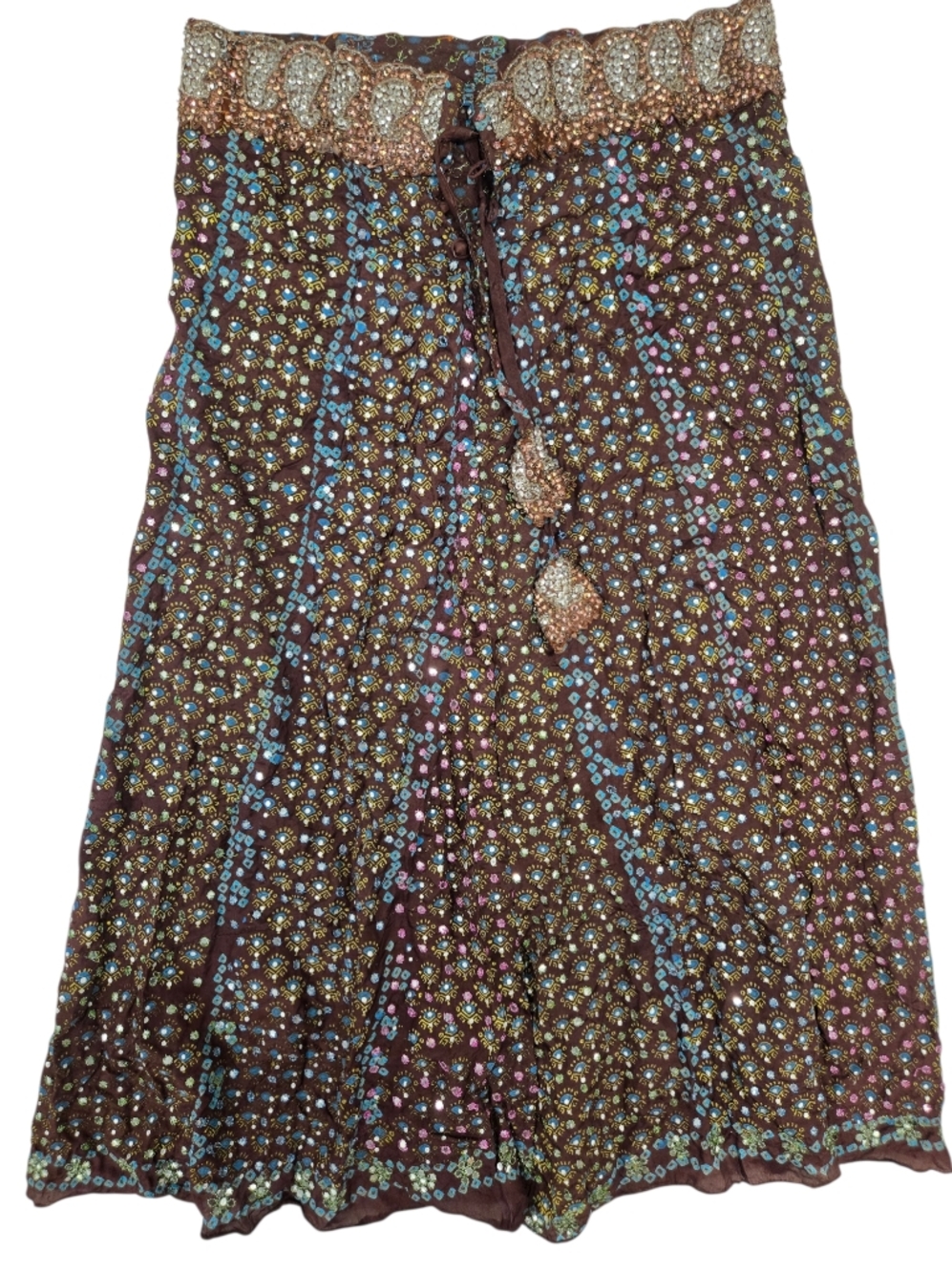 NWT  Alka Vora Rare Boho Festival Maxi Skirt Silk Sequined Vintage One Size